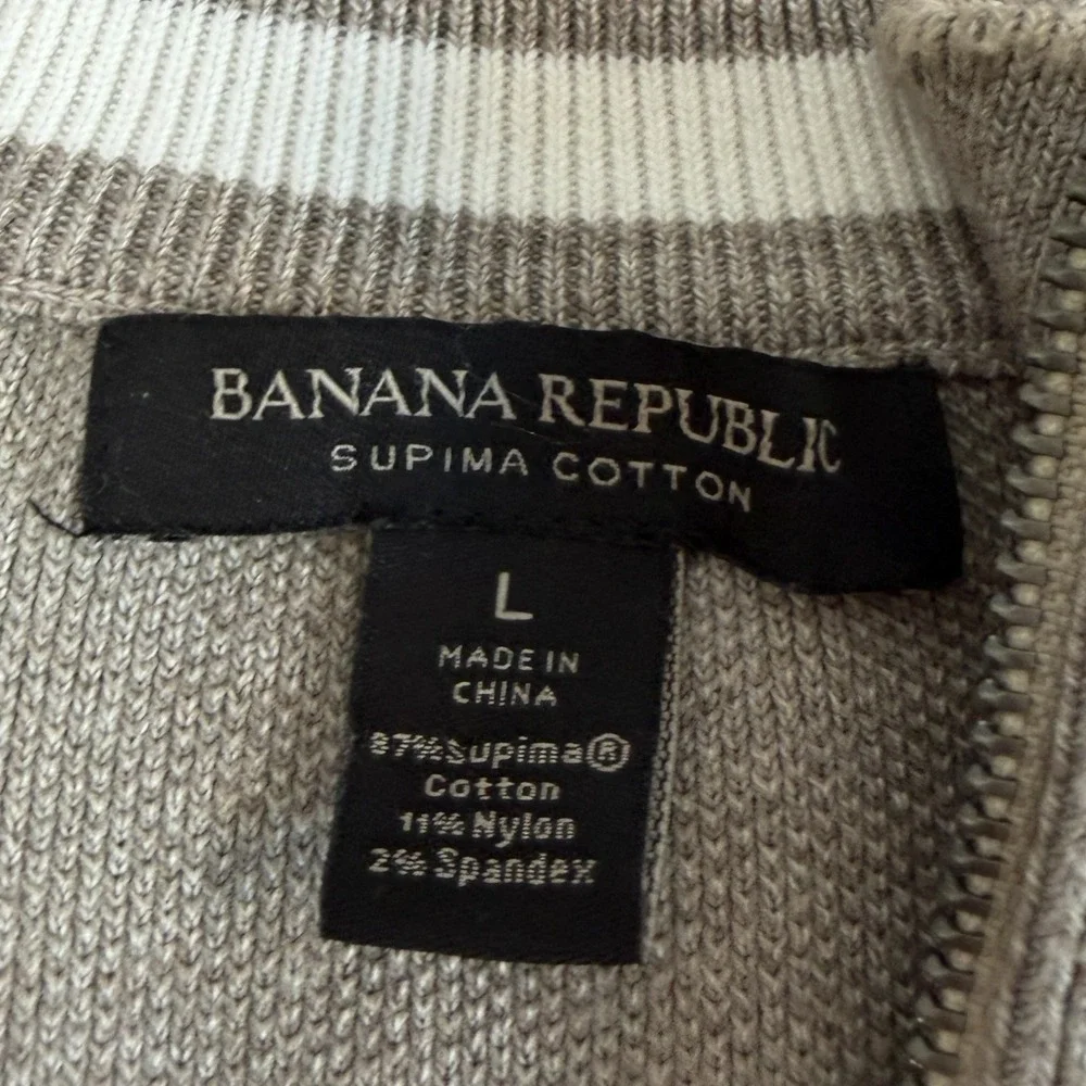 Banana Republic Mens Large Supima Cotton Full Zip Honeycomb Sweater Taupe Tan